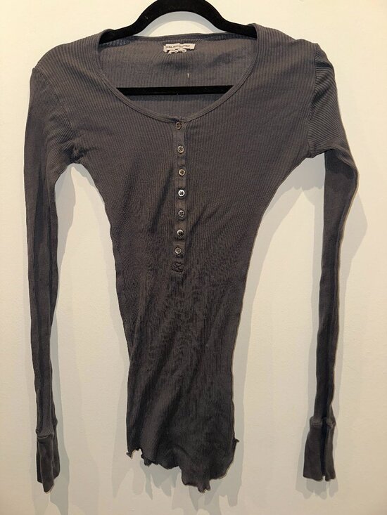 Isabel Etoile Marant Tops - Isabel Marant Etoile Charcoal Ribbed Button Front Long Sleeve Top